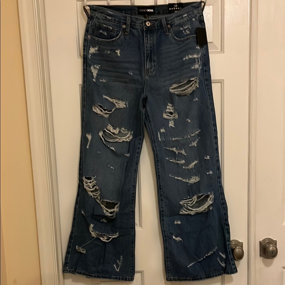 Fashion Nova Blue Flare Wide Leg Jeans